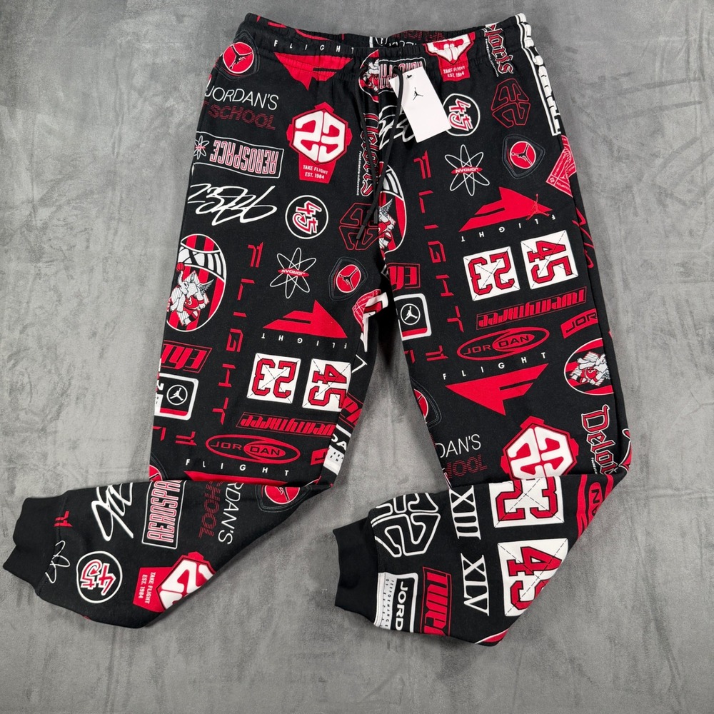 $88 NEW Jordan Flight Heritage Mens L Fleece Pants Graphic Black Red HM7257-010
